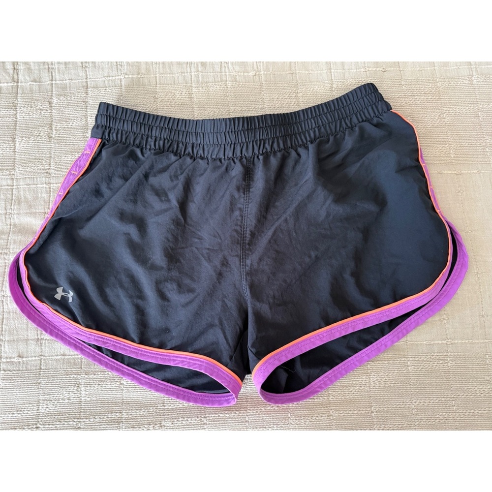 Under Armour women's black athletic running shorts purple trim Small